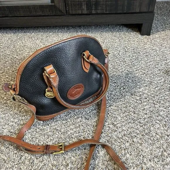 Dooney & Bourke Norfolk Crossbody Bag Handbag Purse Vintage Black Brown Leather - Picture 2 of 12